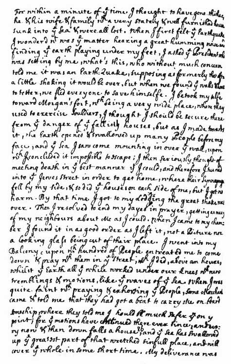 1692 Port Royal Earthquake - Edmund Heaths Earthquake Account Page 2 (1692)