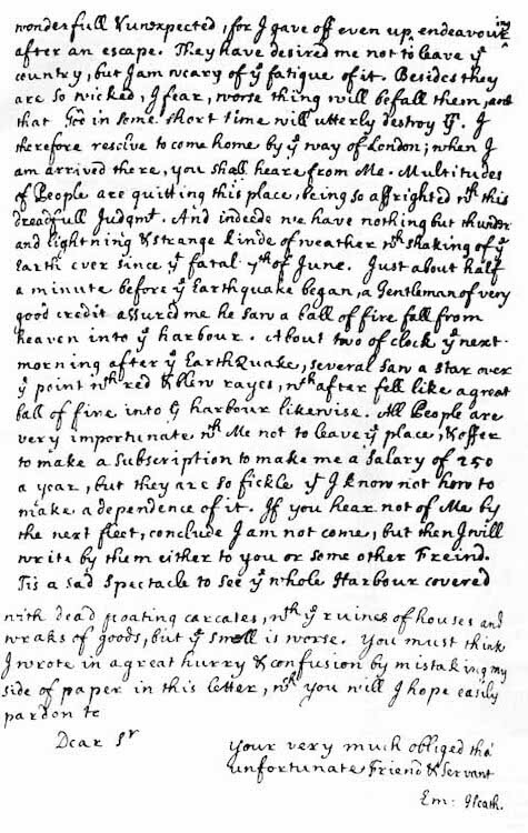 1692 Port Royal Earthquake - Edmund Heaths Earthquake Account Page 3 (1692)